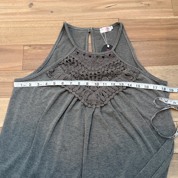 Sleeveless Crochet-Yoke Tank Top in Gray 3 for $20 - Picture 6 of 7